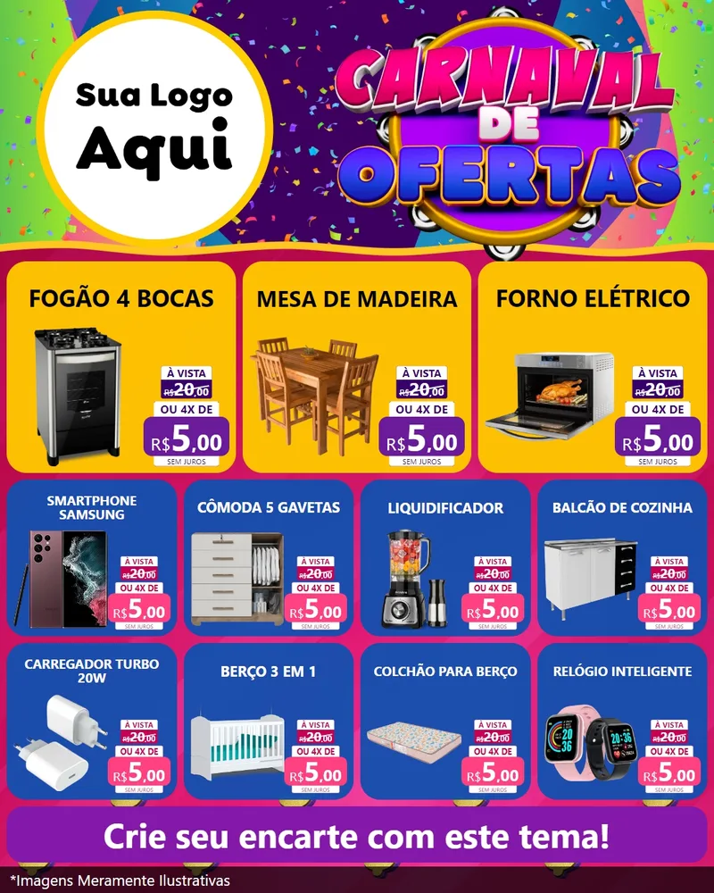Modelo de Rede Social para Feed Instagram com o tema Carnaval de Ofertas para Móveis e Eletro