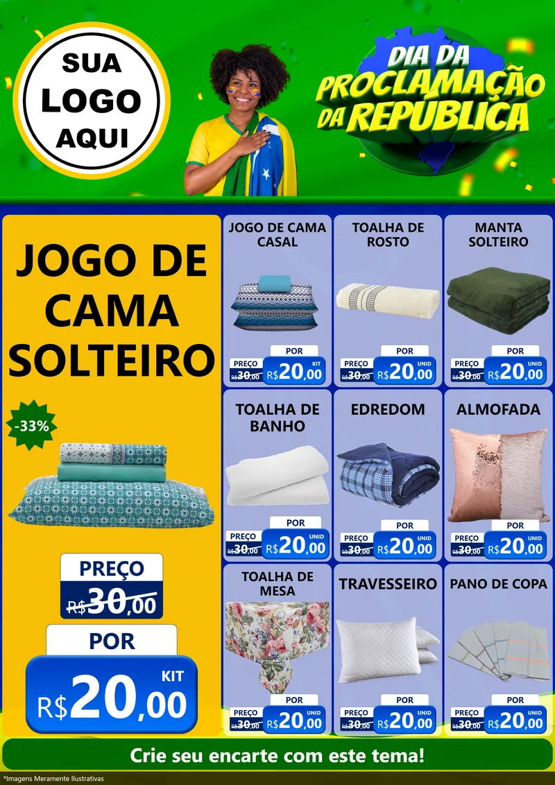 Modelo de Encarte para Encarte A4 Vertical com o tema Dia Da Proclamação Da República para Cama, Mesa e Banho