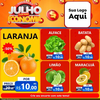 Modelo de Rede Social para Feed Facebook com o tema Operação Julho Com Mais Economia para Hortifrúti