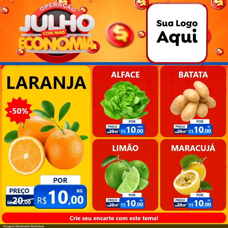 Modelo de Rede Social para Feed Facebook com o tema Operação Julho Com Mais Economia para Hortifrúti