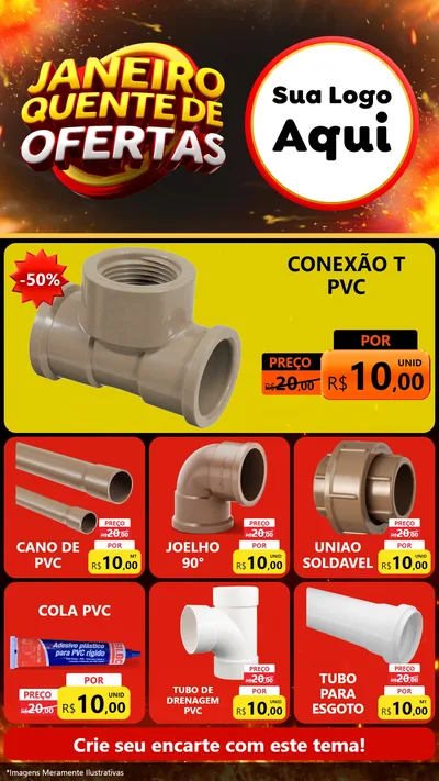 Modelo de Rede Social para Stories com o tema Janeiro Quente de Ofertas para Tubos e conexões