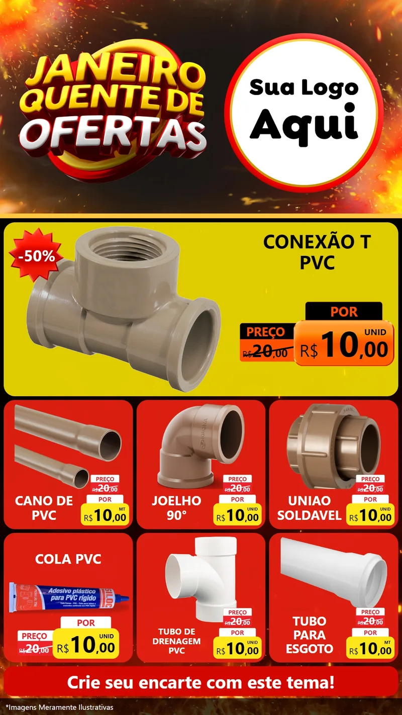 Modelo de Rede Social para Stories com o tema Janeiro Quente de Ofertas para Tubos e conexões