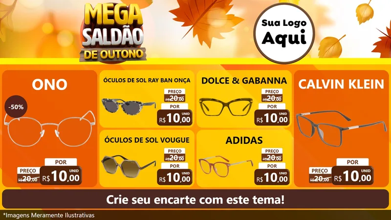 Modelo de TV para TV Horizontal com o tema Mega Saldão de Outono para Óticas