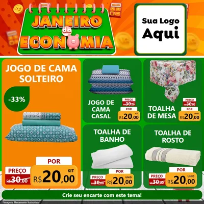 Modelo de Rede Social para Feed Facebook com o tema Janeiro da Economia para Cama, Mesa e Banho