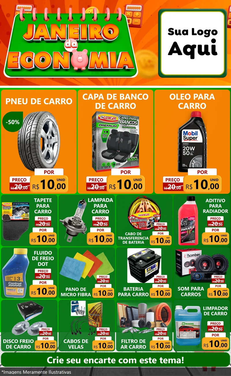 Modelo de Encarte para Encarte Grande com o tema Janeiro da Economia para Auto peças