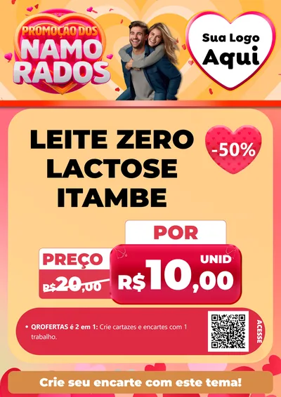 Modelo de Cartaz para Cartaz A4 Vertical com o tema Promoção dos Namorados para Frios e Laticínios