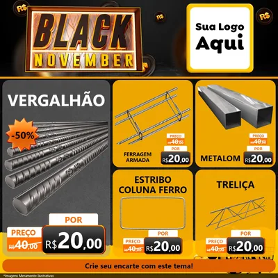 Modelo de Rede Social para Feed Facebook com o tema Black November para Ferragens
