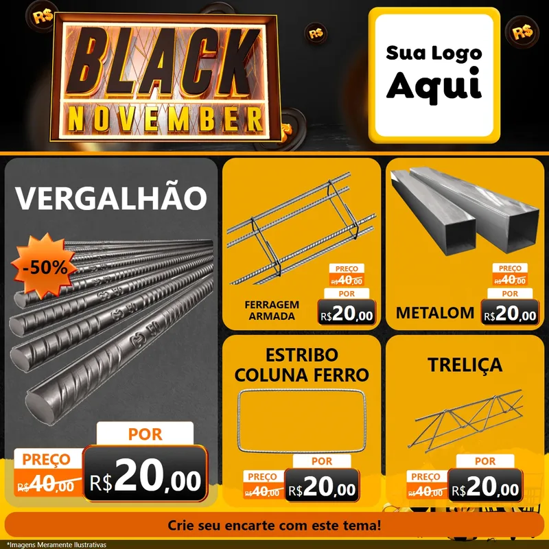 Modelo de Rede Social para Feed Facebook com o tema Black November para Ferragens