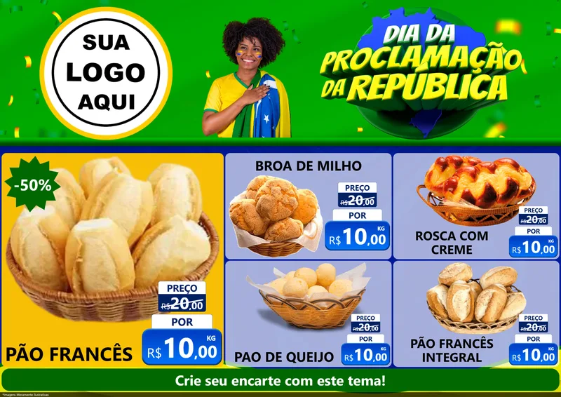 Modelo de Encarte para Encarte A4 Horizontal com o tema Dia Da Proclamação Da República para Padaria