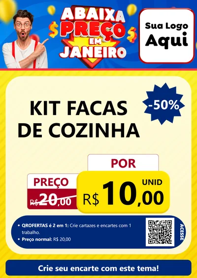 Modelo de Cartaz para Cartaz A4 Vertical com o tema Abaixa Preço em Janeiro para Utilidades Domésticas