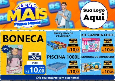 Modelo de Encarte para Encarte A4 Horizontal com o tema Leve Mais, Pague Menos para Brinquedos