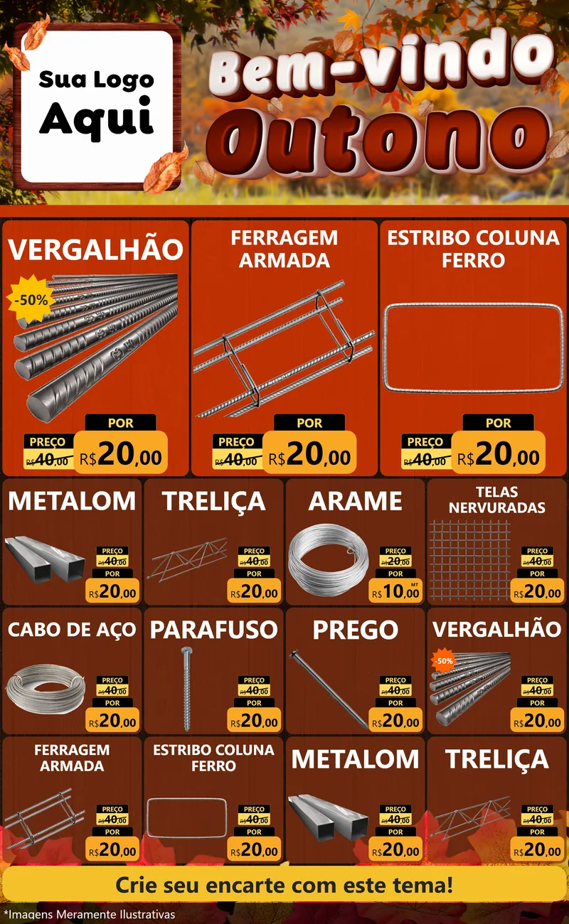 Modelo de Encarte para Encarte Grande com o tema Bem-vindo Outono para Ferragens