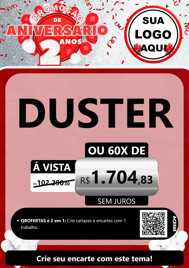 Modelo de Cartaz para Cartaz A4 Vertical com o tema Promoção de Aniversário - 2 Anos para Concessionaria de Carros