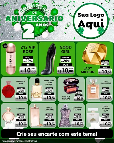 Modelo de Rede Social para Feed Instagram com o tema Promoção de Aniversário - 2 Anos para Perfumes
