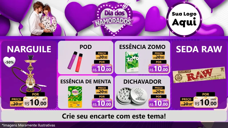 Modelo de TV para TV Horizontal com o tema Dia dos Namorados para Tabacaria