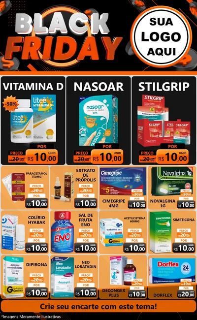 Modelo de Encarte para Encarte Grande com o tema Black Friday para Farmácia