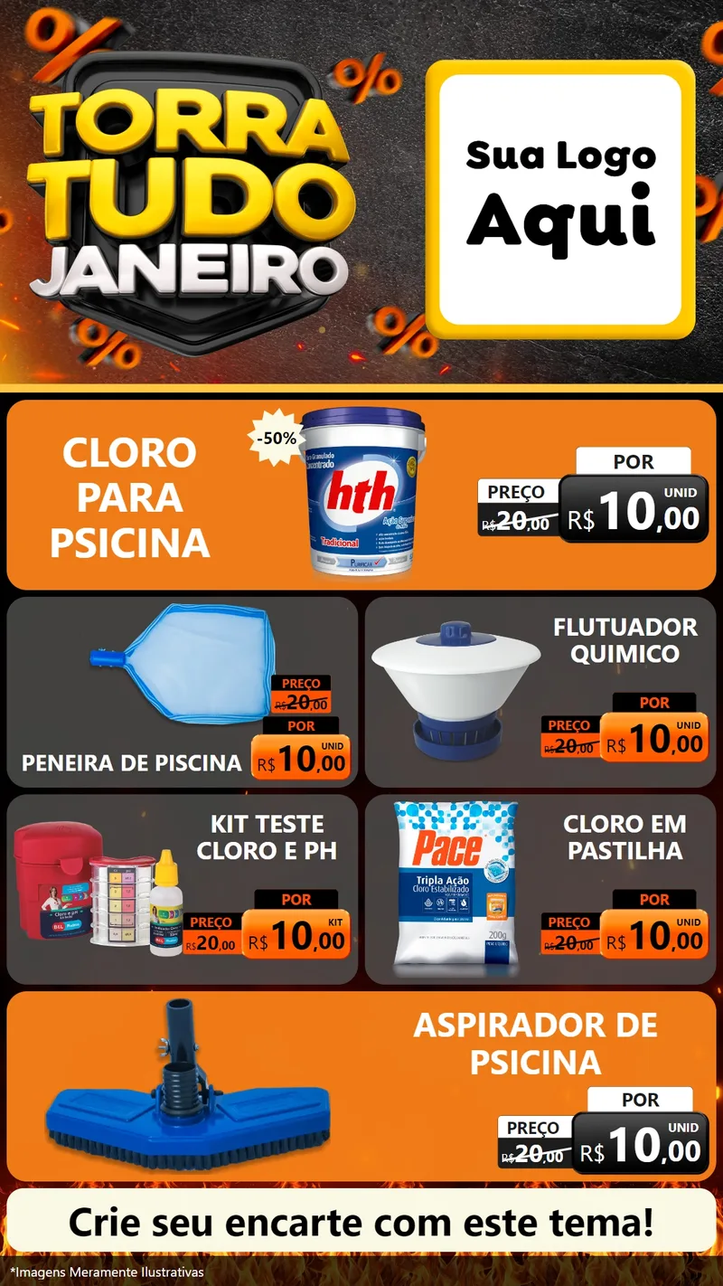 Modelo de TV para TV Vertical com o tema Torra Tudo Janeiro para Produtos para Piscina