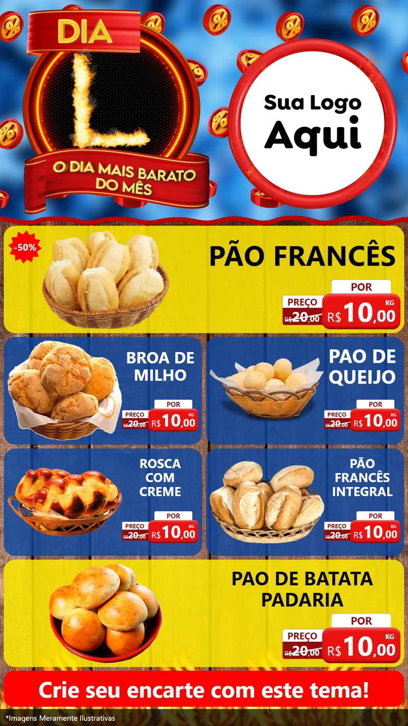 Modelo de TV para TV Vertical com o tema Dia L - O Dia Mais Barato Do Mês para Padaria