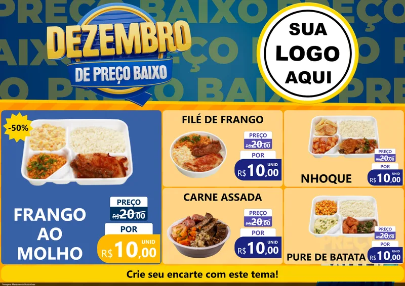 Modelo de Encarte para Encarte A4 Horizontal com o tema Dezembro de Preço Baixo para Restaurante