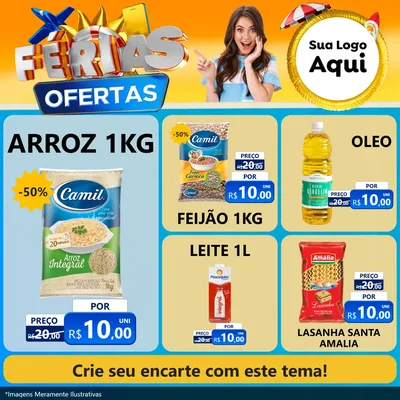 Modelo de Rede Social para Feed Facebook com o tema Ofertas - Férias para Supermercado