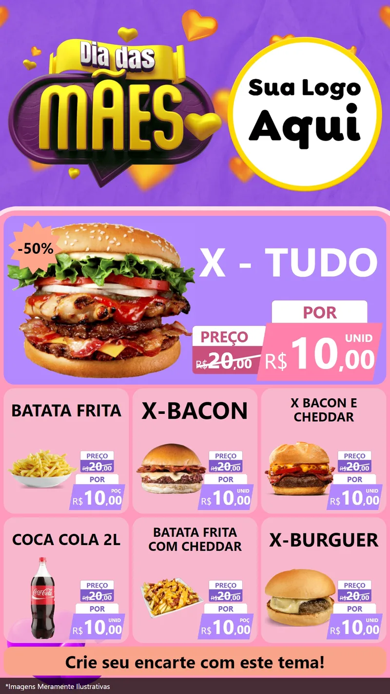 Modelo de Rede Social para Stories com o tema Dia das Mães para Hamburgueria