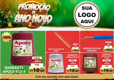 Modelo de Encarte para Encarte A4 Horizontal com o tema Promoção de Ano Novo para Armarinho e Aviamentos