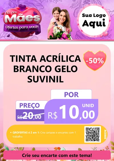 Modelo de Cartaz para Cartaz A4 Vertical com o tema Dia das Mães Ofertas para Você! para Tintas e Ferramentas