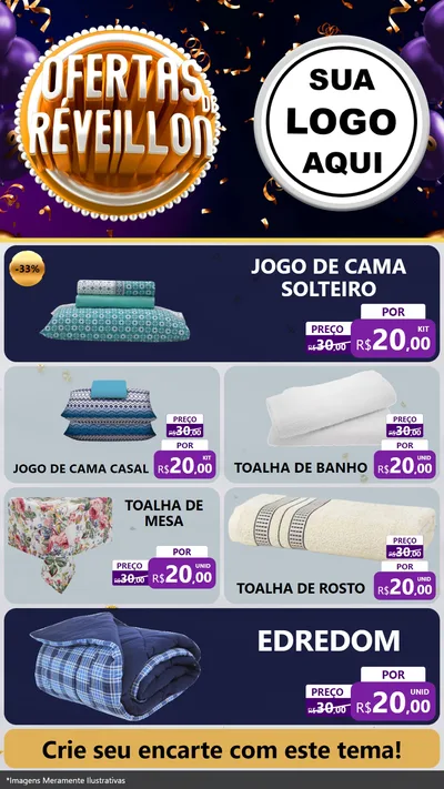 Modelo de TV para TV Vertical com o tema Ofertas de Réveillon para Cama, Mesa e Banho