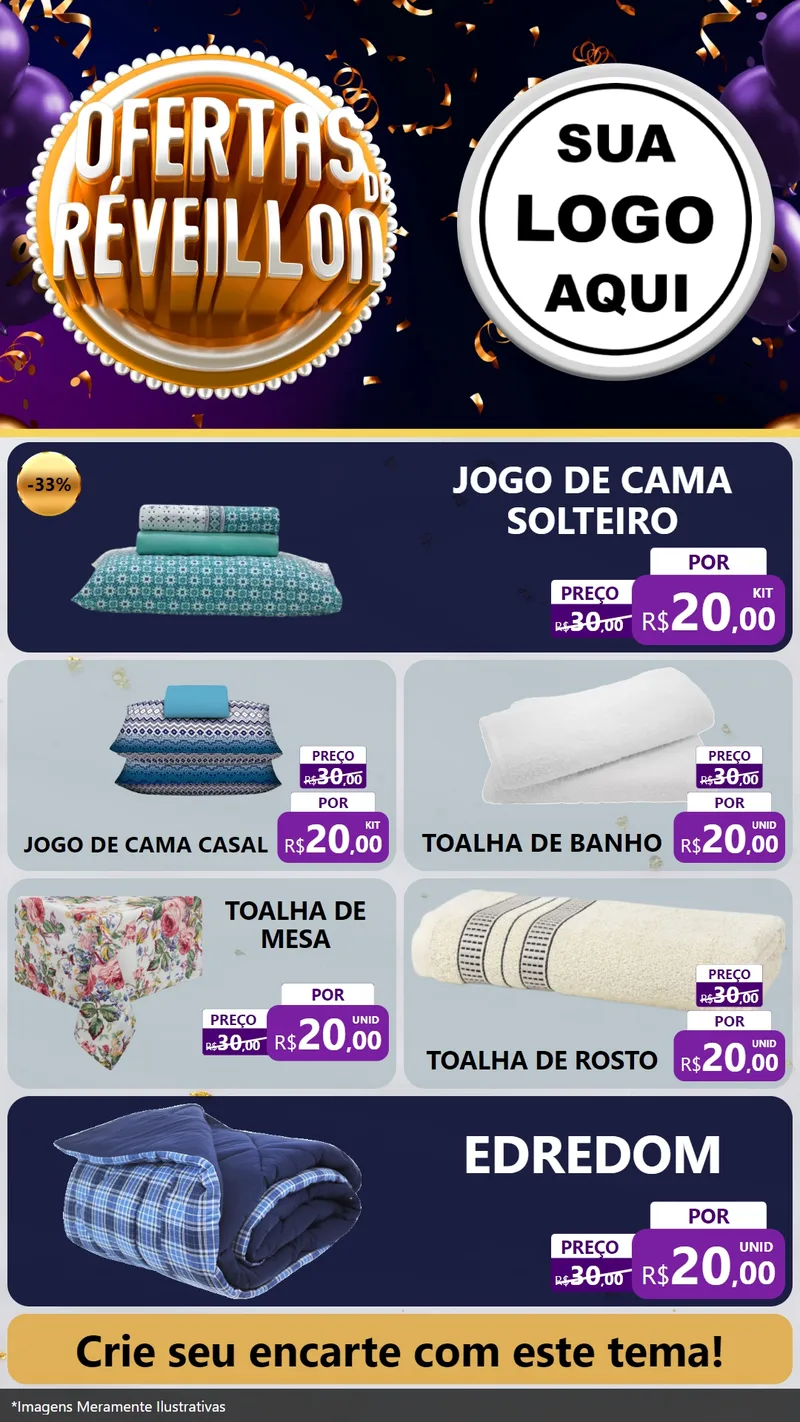 Modelo de TV para TV Vertical com o tema Ofertas de Réveillon para Cama, Mesa e Banho