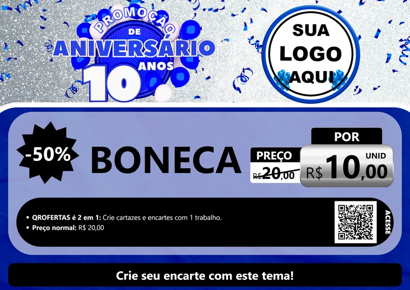 Modelo de Cartaz para Cartaz A4 Horizontal com o tema Promoção de Aniversário - 10 Anos para Brinquedos