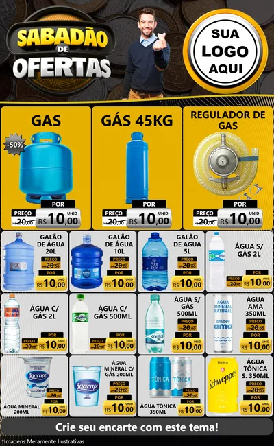 Modelo de Encarte para Encarte Grande com o tema Sabadão de Ofertas para Água e gás