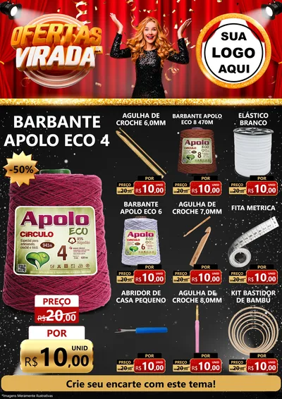 Modelo de Encarte para Encarte A4 Vertical com o tema Ofertas da Virada para Armarinho e Aviamentos