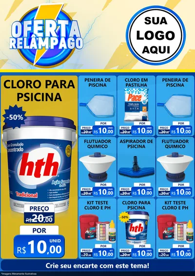 Modelo de Encarte para Encarte A4 Vertical com o tema Oferta Relâmpago para Produtos para Piscina