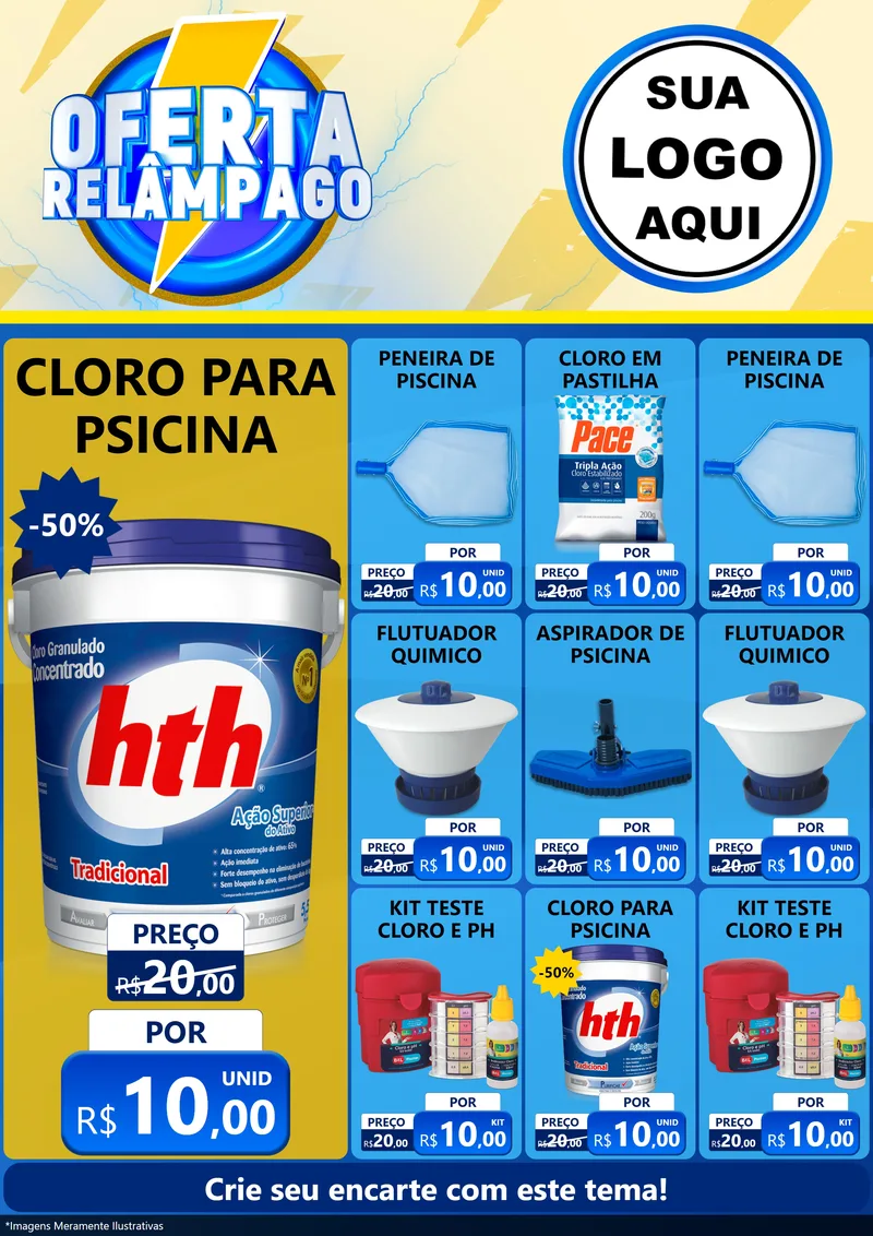 Modelo de Encarte para Encarte A4 Vertical com o tema Oferta Relâmpago para Produtos para Piscina