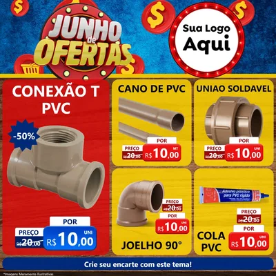 Modelo de Rede Social para Feed Facebook com o tema Junho de Ofertas para Tubos e conexões