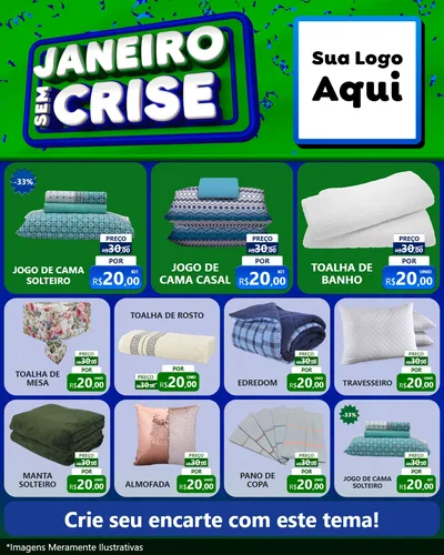 Modelo de Rede Social para Feed Instagram com o tema Janeiro Sem Crise para Cama, Mesa e Banho