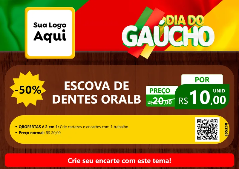 Modelo de Cartaz para Cartaz A4 Horizontal com o tema Dia do Gaúcho para Higiene Pessoal