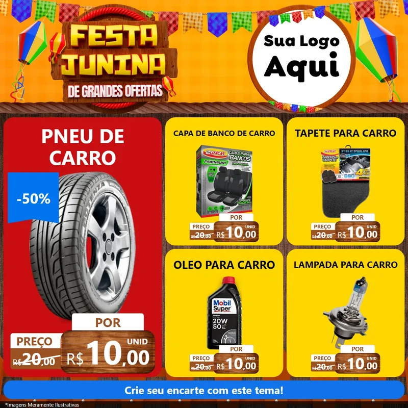 Modelo de Rede Social para Feed Facebook com o tema Festa Junina de Grandes Ofertas para Auto peças