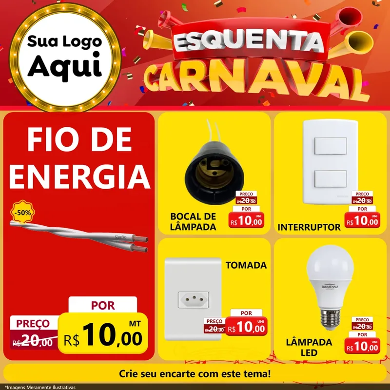 Modelo de Rede Social para Feed Facebook com o tema Esquenta Carnaval para Materiais Elétricos