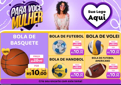 Modelo de Encarte para Encarte A4 Horizontal com o tema Para Você, Mulher para Artigos Esportivos