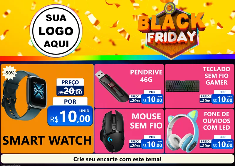 Modelo de Encarte para Encarte A4 Horizontal com o tema Black Friday para Informática