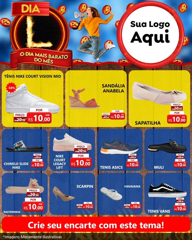 Modelo de Rede Social para Feed Instagram com o tema Dia L - O Dia Mais Barato Do Mês para Calçados