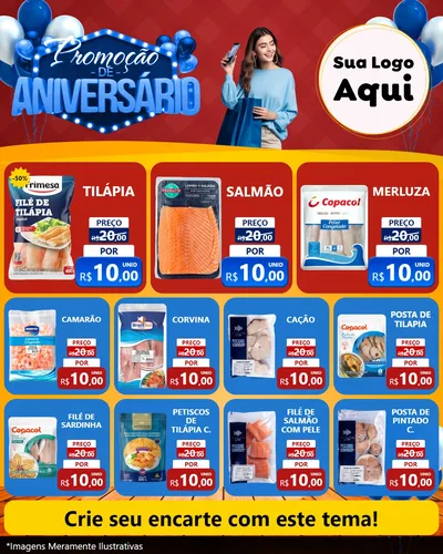 Modelo de Rede Social para Feed Instagram com o tema Promoção de Aniversário para Peixaria