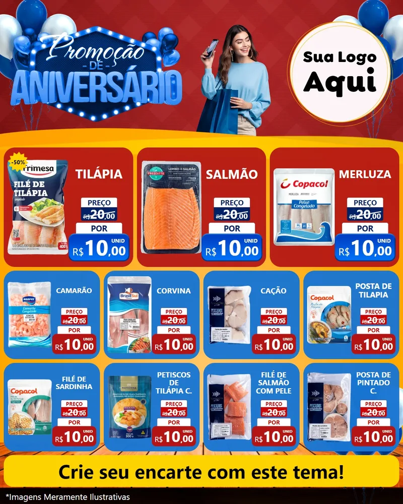 Modelo de Rede Social para Feed Instagram com o tema Promoção de Aniversário para Peixaria
