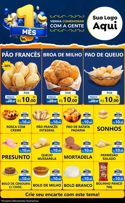 Modelo de Encarte para Encarte Grande com o tema Um Mês de Aniversário para Padaria