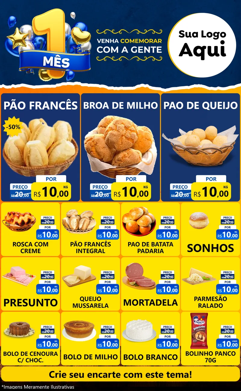 Modelo de Encarte para Encarte Grande com o tema Um Mês de Aniversário para Padaria