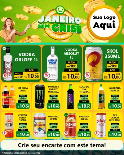 Modelo de Rede Social para Feed Instagram com o tema Janeiro Sem Crise para Distribuidora de bebidas