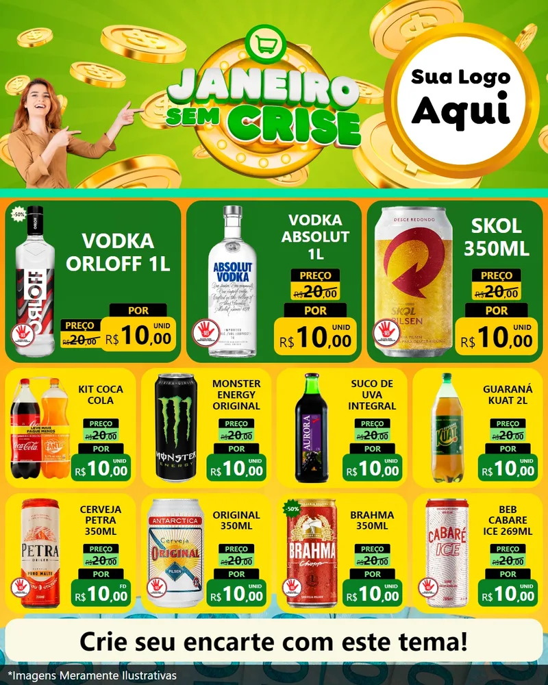 Modelo de Rede Social para Feed Instagram com o tema Janeiro Sem Crise para Distribuidora de bebidas