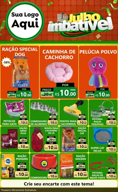 Modelo de Encarte para Encarte Grande com o tema Julho Imbatível para Pet Shop