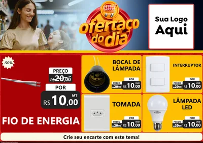 Modelo de Encarte para Encarte A4 Horizontal com o tema Ofertaço Do Dia para Materiais Elétricos